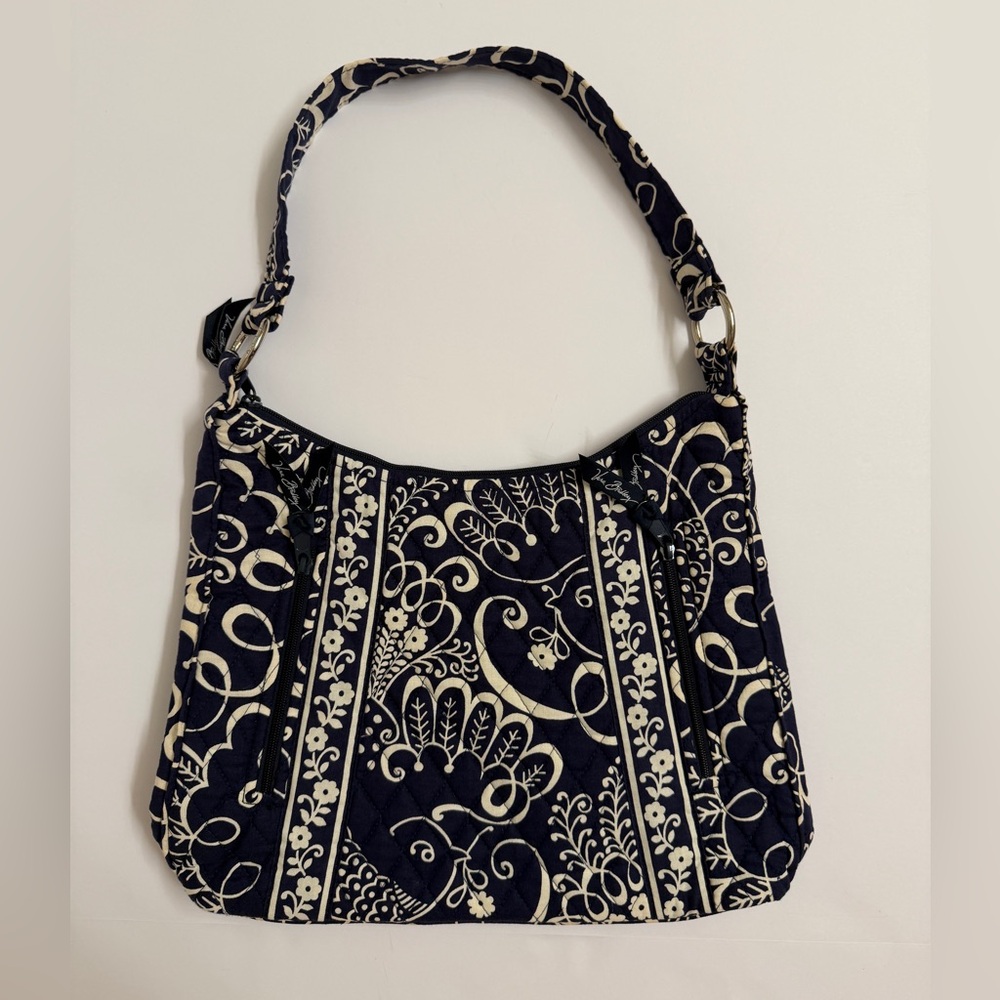 Vera Bradley Navy and cream Quilted Floral Shoulder Bag EUC